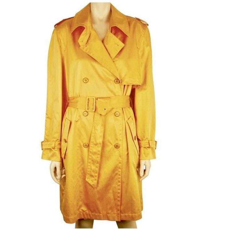 NWOT GLAM ESCADA SILKY GOLD YELLOW DOUBLE BREASTED EVENING TRENCH COAT SIZE 36/4