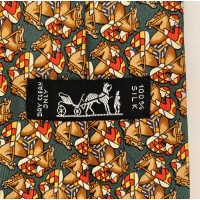 AUTHENTIC HERMES SILK MENS NECK TIE JOCKEY HORSE WHIMSICAL GREEN RED BROWN GOLD