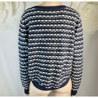 NWT LF STORES SLOANE SOCIETY BLUE WHITE BLACK KNIT SWEATER CROP FRONT SIZE SMALL