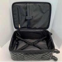 BLACK QUILTED VEGAN LEATHER 20" TRAVEL CARRY ON SUITCASE SPINNER WHEELS