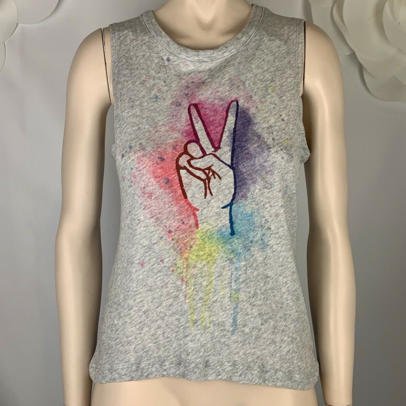 NWT CHASER GRAY GREY TANK TOP WITH PEACE SIGN SLEEVELESS PINK YELLOW PURPLE BLUE