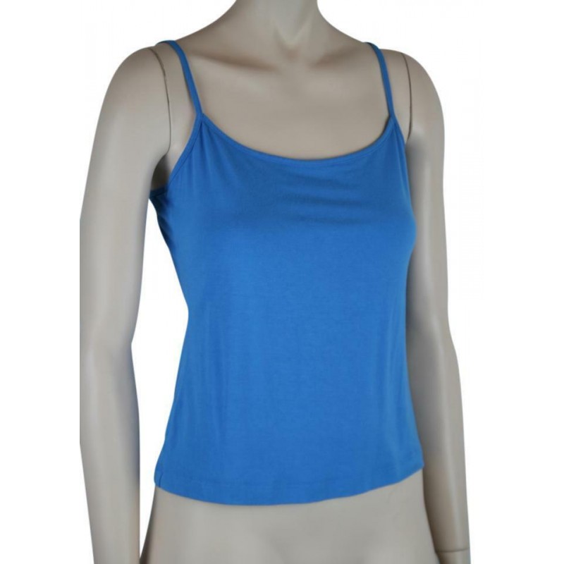 MARKS & SPENCER BLUE CAMISOLE TOP, SPAGHETTI STRAPS, STRETCHY WORN ONCE, SIZE 12
