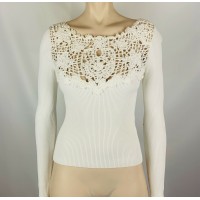 BEAUTIFUL CHANEL WHITE FLORAL LACE CROCHET LONG SLEEVE TOP, FRENCH EU 38, USA 8
