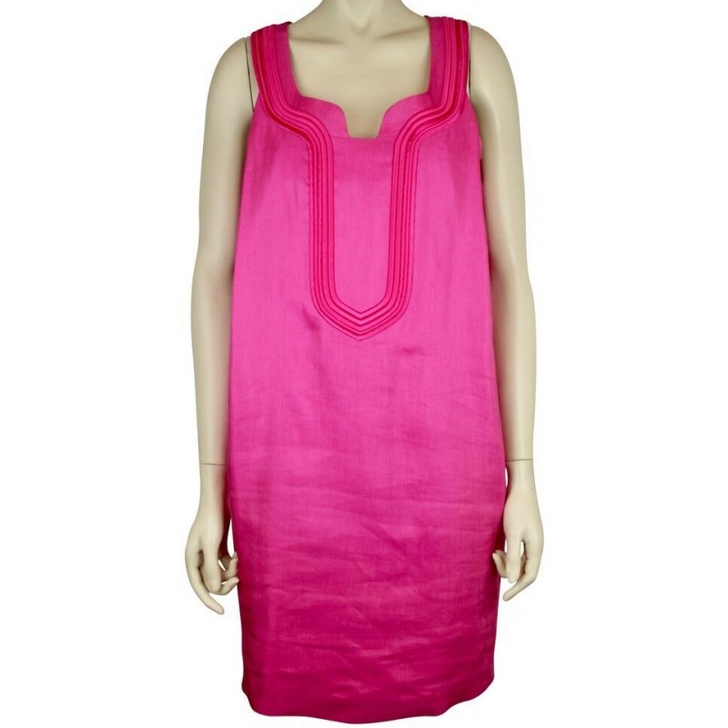 Y AND KEI OBZEE FUCHSIA HOT PINK LINEN BLEND SHIFT DRESS, SIZE 40/SMALL