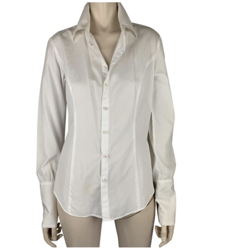 A LITL BETR ROGAN WHITE COTTON LONG SLEEVE SHIRT SPECIAL STITCHING BUTTONS, M